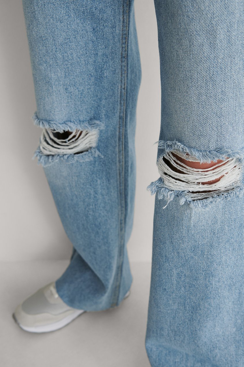 Jeans Ripped Jeans | Gerippte Denim-Jeans Mit Geradem Bein - ZS78978