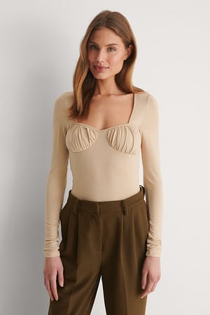 Beige Rouched Cup Detail Top