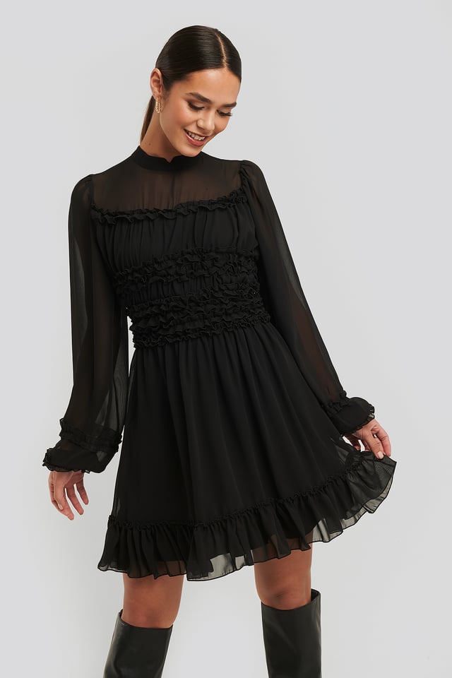 Ruffle Detail Dress Black