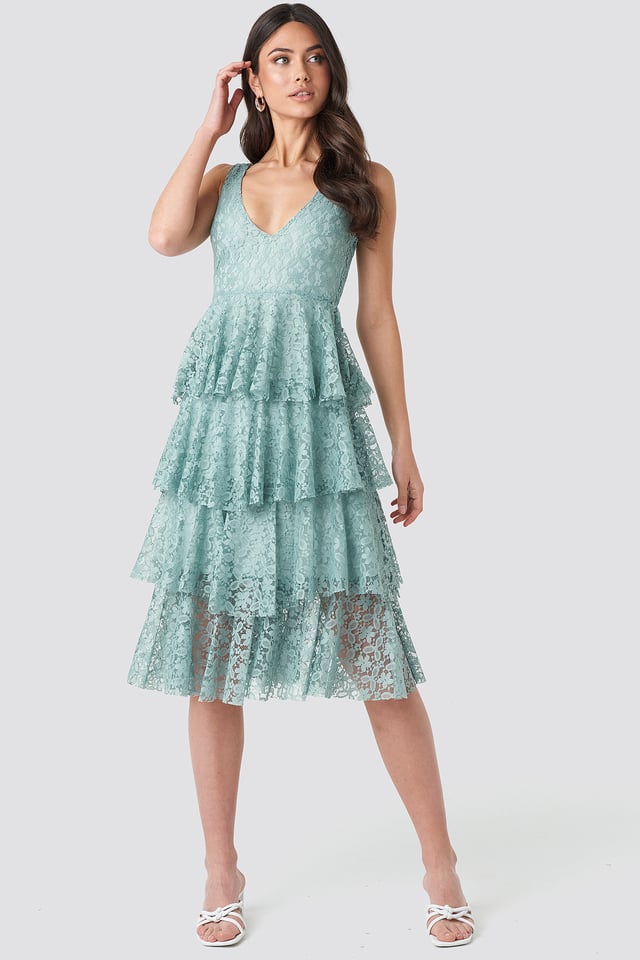 Ruffle Detail Midi Dress Mint