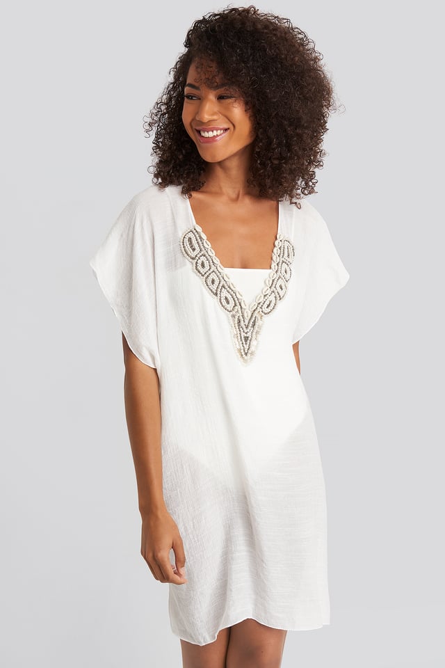 Sea Shell Embroidered Kimono Ecru