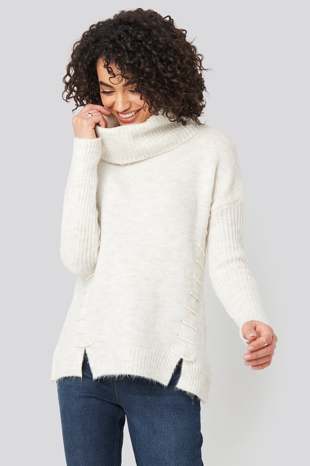 Side Tied Knitted Sweater Ecru
