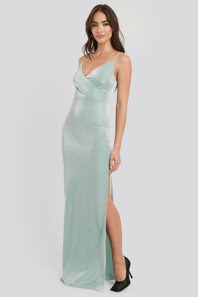 Sparkly Split Maxi Dress Green