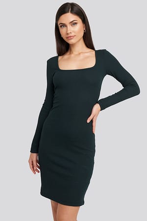Green Square Neck Jersey Dress
