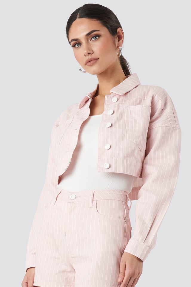 Striped Denim Jacket Pink