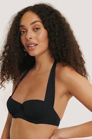 Black Textured Push-Up Bikini Top