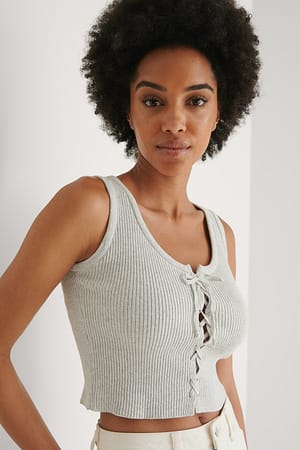 Gray Tied Detailed Crop Top