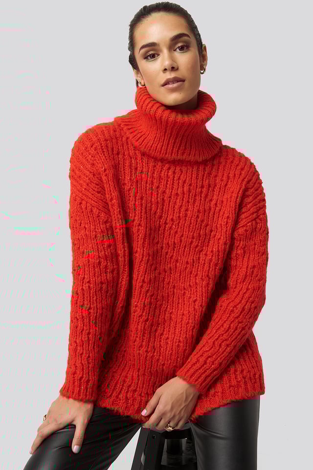 Turtleneck Knitted Sweater Red
