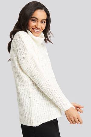 Ecru Turtleneck Knitted Sweater