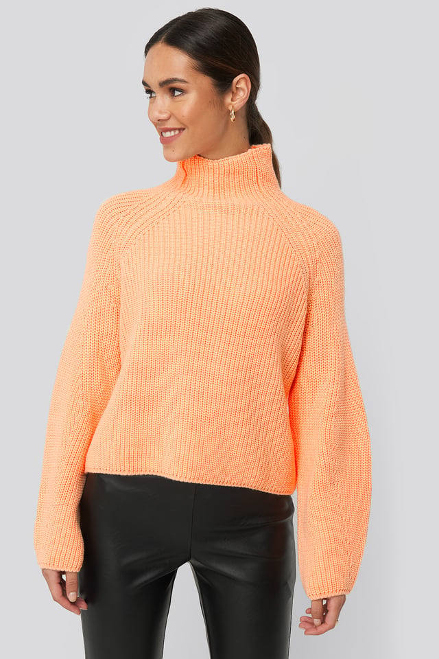 Upright Neck Knitted Sweater Peach