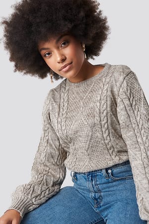 Beige Weave Detailed Sweater