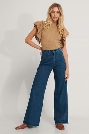 Navy Hohe Taille Weites Bein Jeans