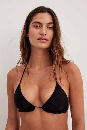 Black Triangle Detail Frill Bikini Top