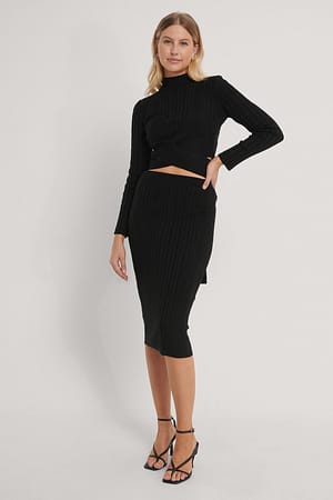 Black Detailed Top-Skirt Knit Set