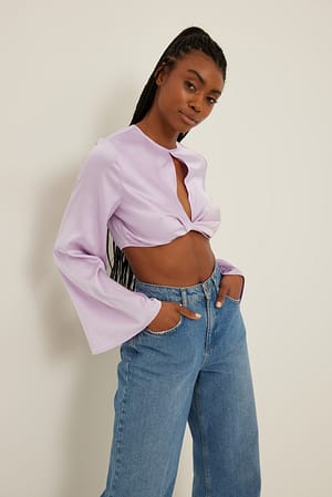 Lavender Trumpet Sleeve Cropped Blouse