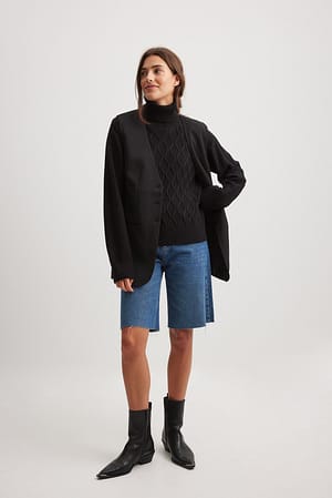 Black Turtle Neck Knitted Cable Sweater