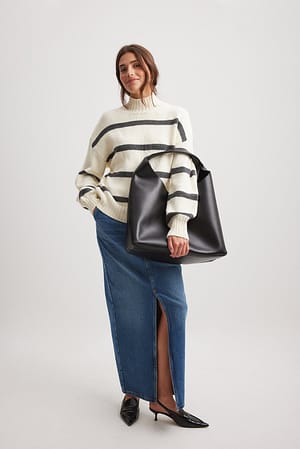 Turtle Neck Knitted Striped Sweater Outfit
