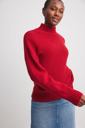 Red Turtle Neck Knitted Sweater