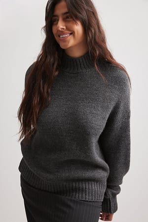 Dark Grey Turtle Neck Knitted Sweater
