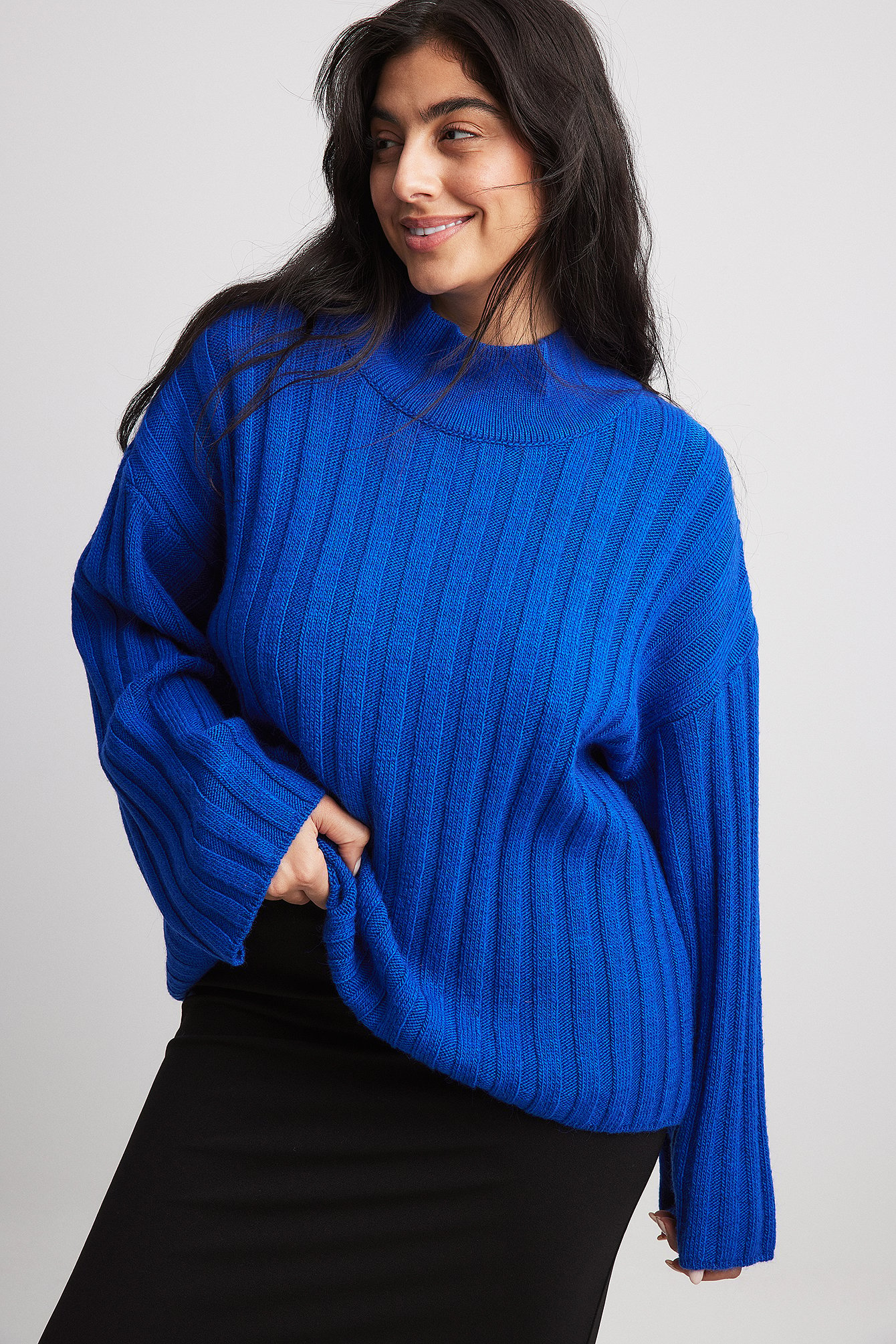 Turtle Neck Knitted Wide Rib Sweater Black | NA-KD