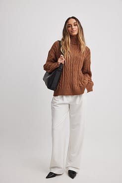 Turtleneck Knitted Cable Sweater Outfit