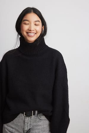 Black Turtleneck Knitted Cable Sweater