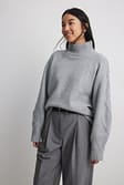 Grey Turtleneck Knitted Cable Sweater