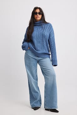 Turtleneck Knitted Cable Sweater Outfit