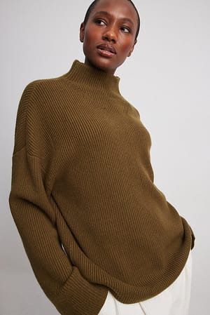 Khaki Turtleneck Knitted Sweater