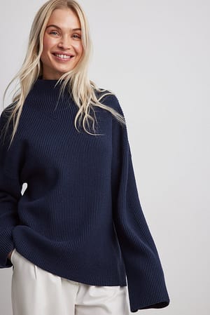 Navy Turtleneck Knitted Sweater