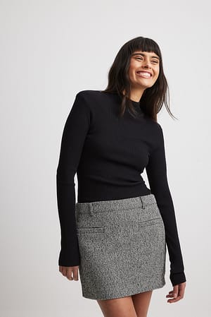 Black/White Tweed Pocket Detail Mini Skirt
