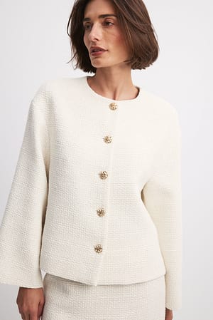 Cream Tweed Oversized Blazer Jacket