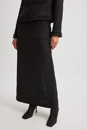 Black Pocket Detail Tweed Maxi Skirt