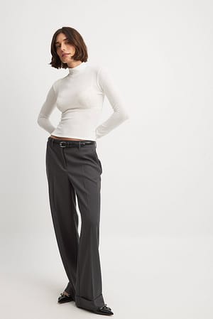 Twill Fold Up Mid Waist Suit Pants Outfit