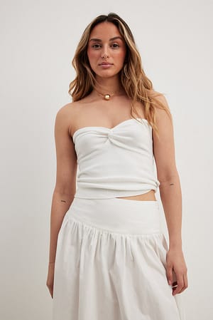 Offwhite Twist Detailed Knitted Tube Top
