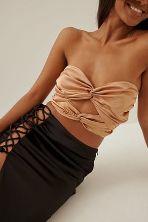 Taupe Twisted Front Satin Top