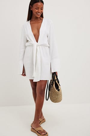 White Twisted Front Shirt Dress