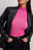 Pink Two Color Rib Knitted Turtle Neck Top