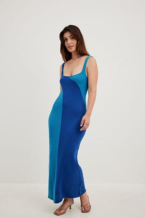 Blue Combo Two Colored Knitted Maxi Dress