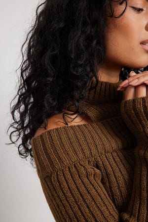 Brown Two-in-one Rib Knitted Sweater