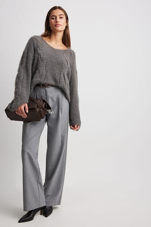 V-Neck Knitted Cable Sweater Outfit