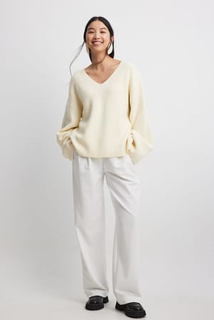 V-neck Knitted Sweater Outfit
