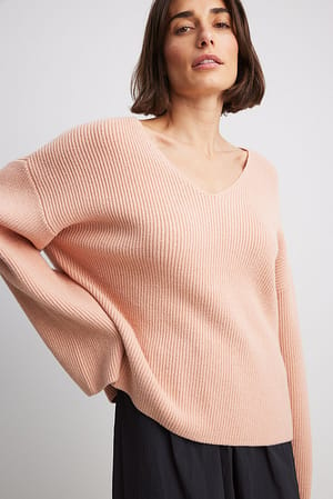Dusty Pink Sweter z dzianiny z dekoltem w serek
