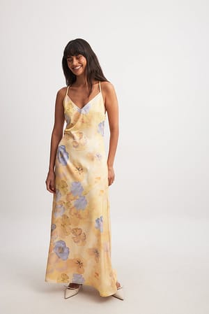 Multi Colour Print V-Neck Satin Slip Dress