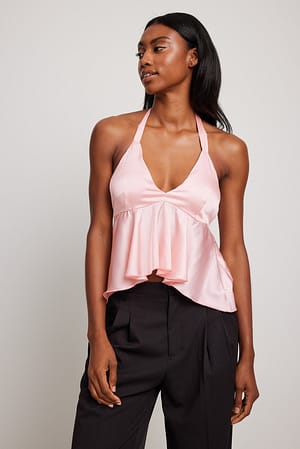Light Dusty Pink V-neck Cup Detail Satin Top