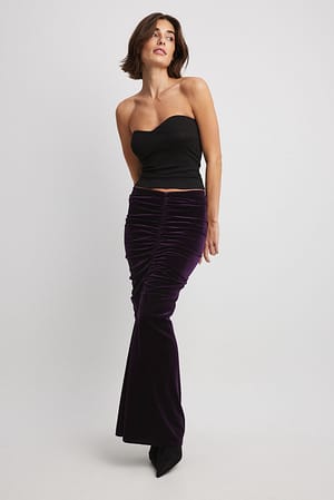 Velvet Rouched Maxi Skirt Outfit