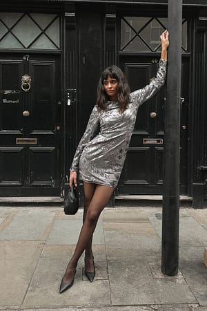 Gray Velvet Sequin Mini Dress