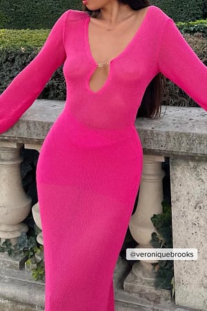 Pink Hole Knitted Maxi Dress