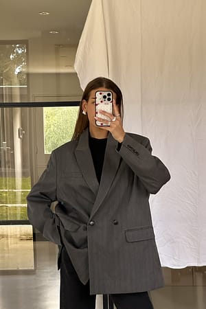 Dark Grey Oversized blazer met dubbele knopenrij