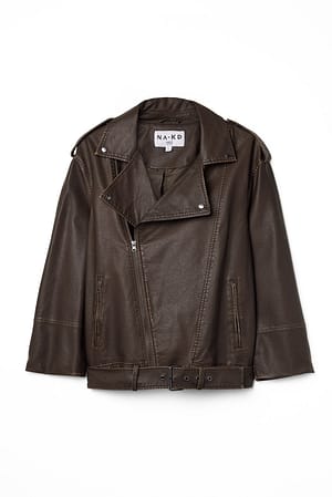 Brown Vintage Look Pu Biker Jacket